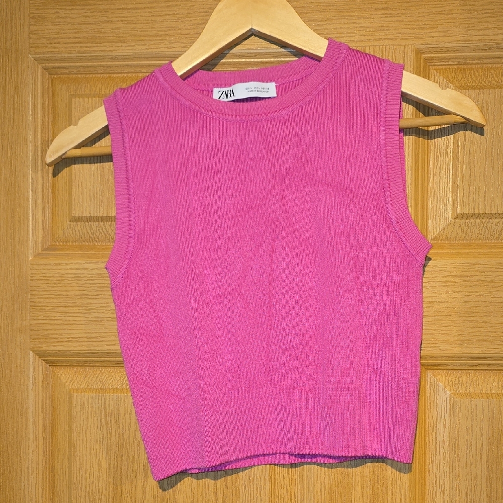 Zara Hot Pink Ribbed Sleeveless Crop Top